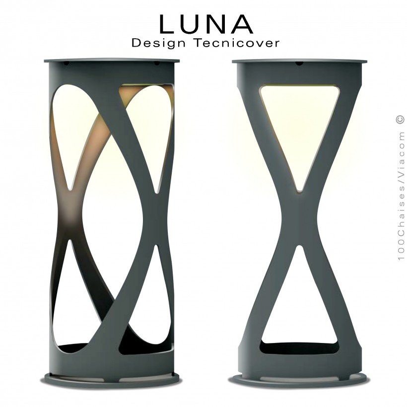 Lampe de table décorative pour vos soirées d'été LUNA, structure acier peint anthracite , éclairage LED rechargeable.