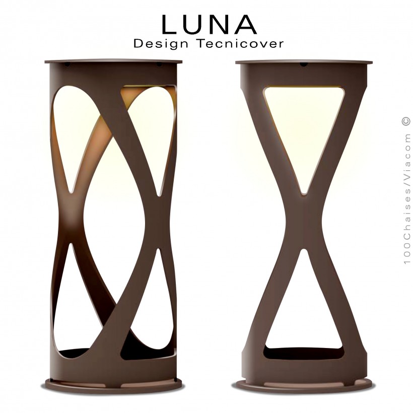 Lampe de table décorative pour vos soirées d'été LUNA, structure acier peint bronze , éclairage LED rechargeable.