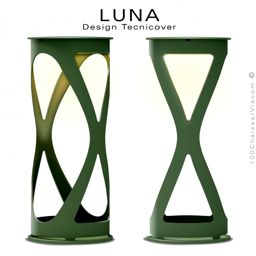 Lampe de table décorative pour vos soirées d'été LUNA, structure acier peint vert olive , éclairage LED rechargeable.