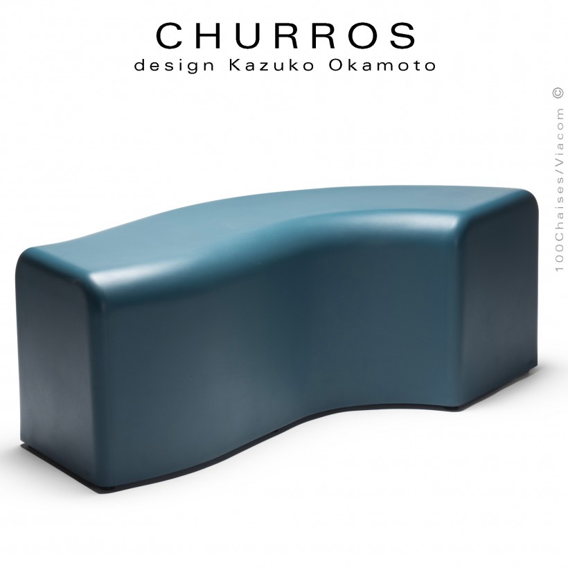 Banquette modulable CHURROS revêtement lisse, souple d'aspect molletonné en PolyPlus, couleur bleu pétrole.