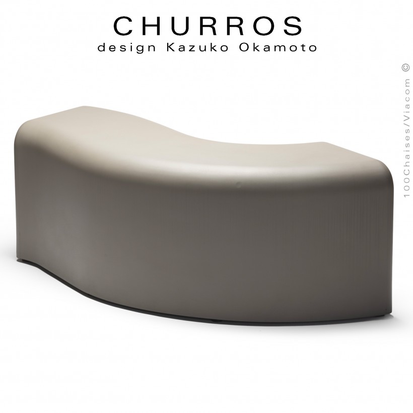 Banquette modulable CHURROS revêtement lisse, souple d'aspect molletonné en PolyPlus, couleur gris.