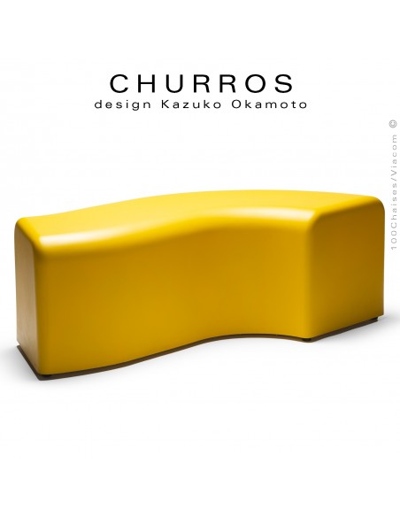 Banquette modulable CHURROS revêtement lisse, souple d'aspect molletonné en PolyPlus, couleur jaune.