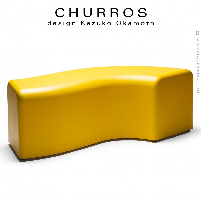 Banquette modulable CHURROS revêtement lisse, souple d'aspect molletonné en PolyPlus, couleur jaune.