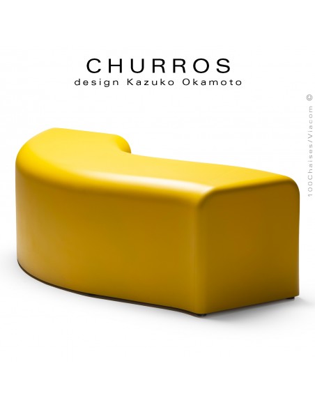 Banquette modulable CHURROS revêtement lisse, souple d'aspect molletonné en PolyPlus, couleur jaune.