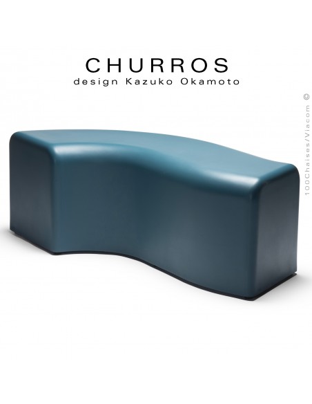 Banquette modulable d'extérieur CHURROS assise plastique souple d'aspect molletonné en PolyPlus couleur bleu pétrole.