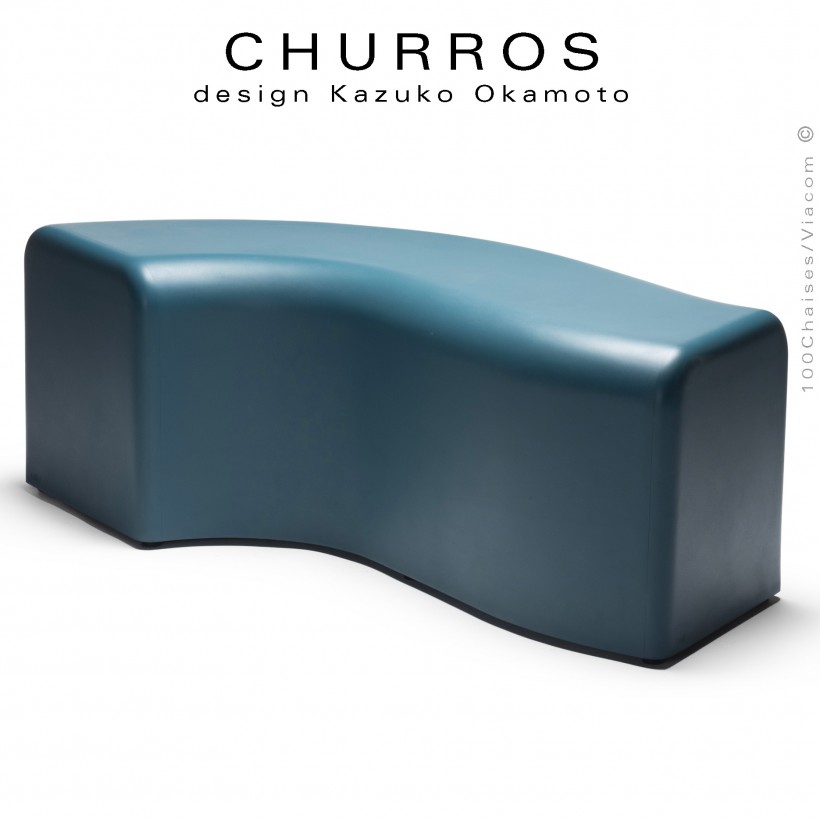 Banquette modulable d'extérieur CHURROS assise plastique souple d'aspect molletonné en PolyPlus couleur bleu pétrole.