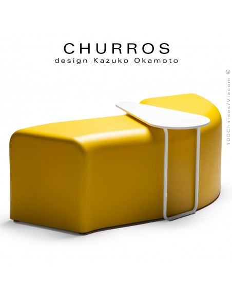 Banquette modulable d'extérieur CHURROS assise plastique souple d'aspect molletonné en PolyPlus couleur jaune.