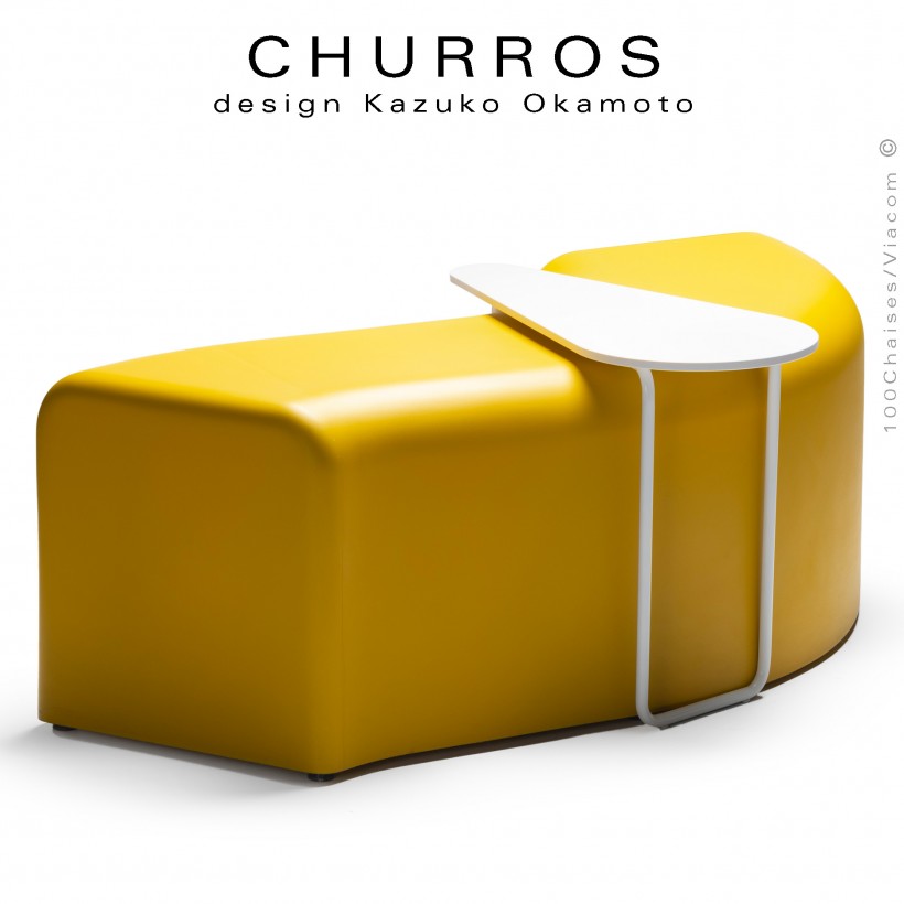 Banquette modulable d'extérieur CHURROS assise plastique souple d'aspect molletonné en PolyPlus couleur jaune.