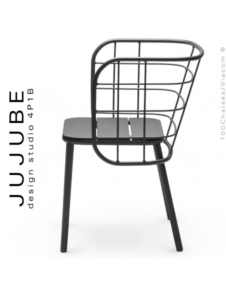 Fauteuil pour terrasse extérieur design JUJUBE, piétement et structure acier peint anthracite.