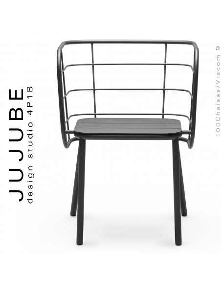 Fauteuil pour terrasse extérieur design JUJUBE, piétement et structure acier peint anthracite.