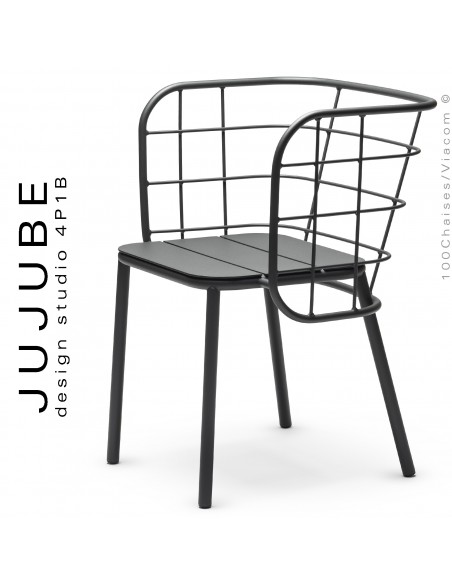 Fauteuil pour terrasse extérieur design JUJUBE, piétement et structure acier peint anthracite.