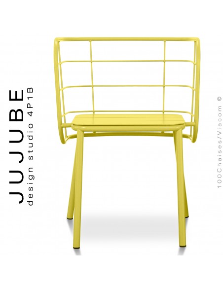 Fauteuil pour terrasse extérieur JUJUBE, piétement et structure acier peint jaune.