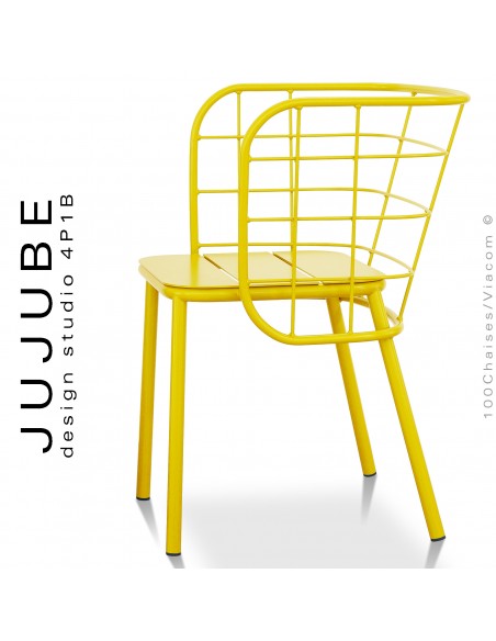 Fauteuil pour terrasse extérieur JUJUBE, piétement et structure acier peint jaune.