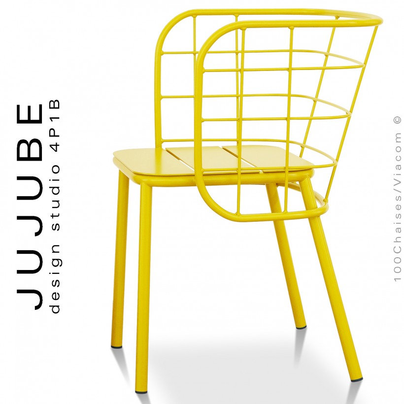 Fauteuil pour terrasse extérieur JUJUBE, piétement et structure acier peint jaune.