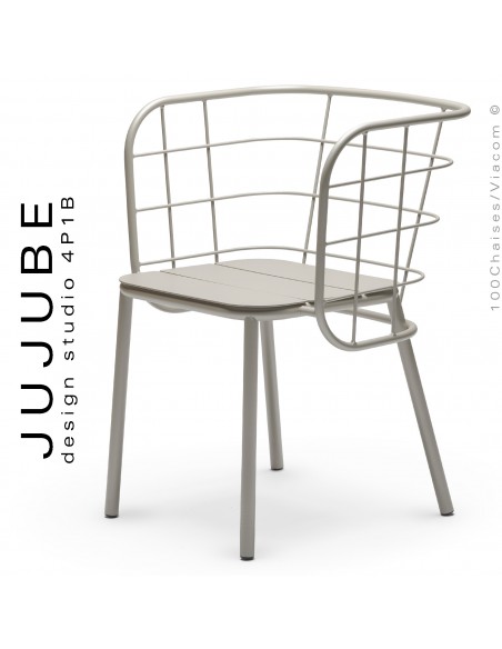 Fauteuil pour terrasse extérieur JUJUBE, piétement et structure acier peint sable.