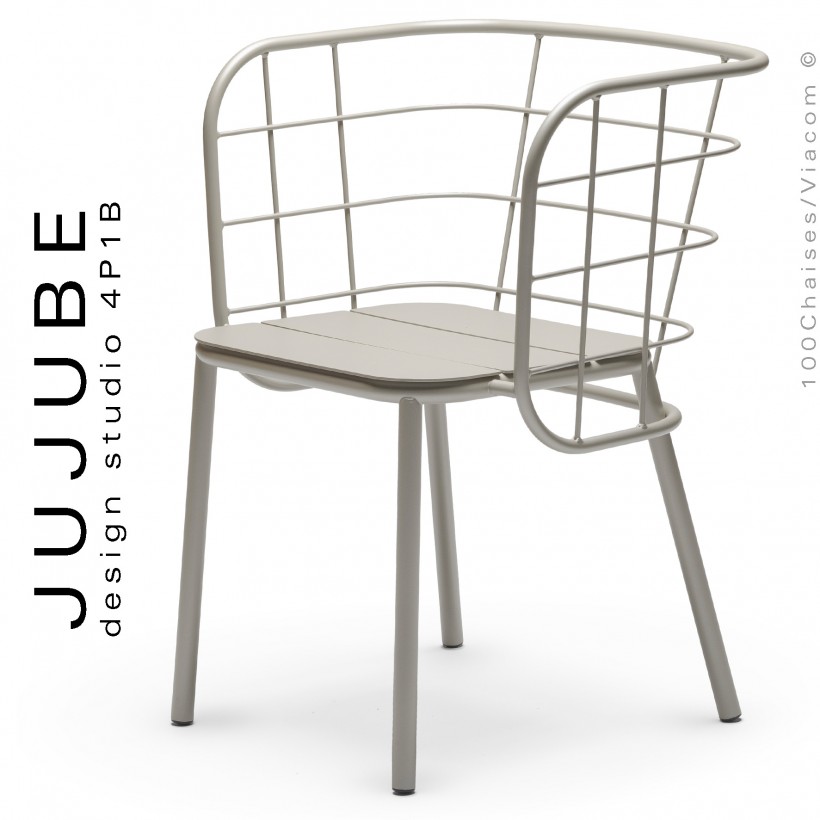 Fauteuil pour terrasse extérieur JUJUBE, piétement et structure acier peint sable.