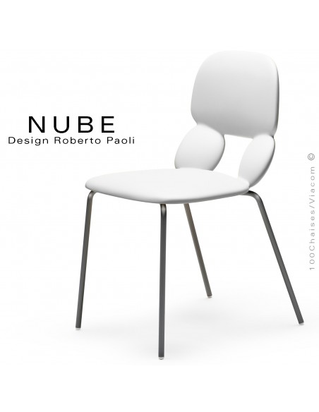 Chaise pour collectivité ou domestique NUBE, piétement acier peint noir, assise coque plastique souple couleur blanche.