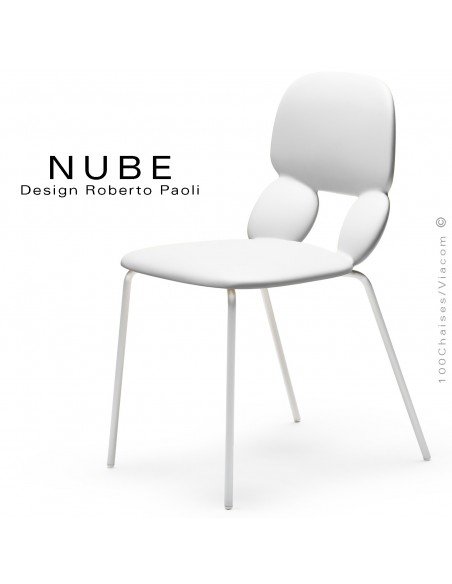 Chaise pour collectivité ou domestique NUBE, piétement acier peint blanc, assise coque plastique souple couleur blanc.