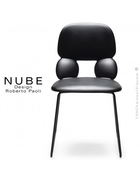 Chaise pour collectivité ou domestique NUBE, piétement luge acier peint noir, assise coque plastique souple couleur noire.