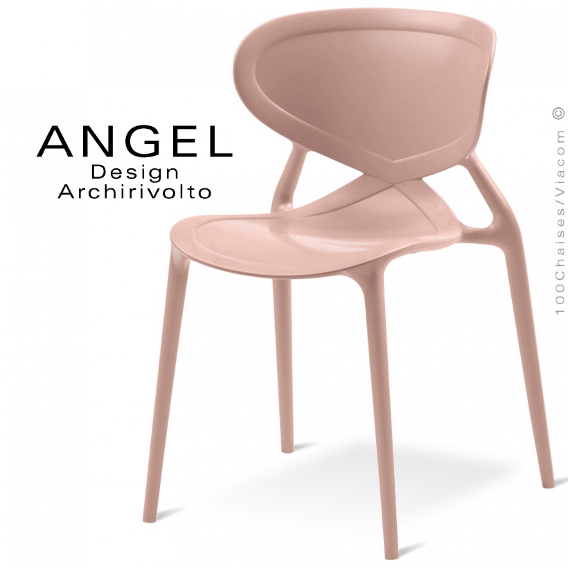 Chaise plastique ANGEL-L, couleur rose, empilable pour extérieur.