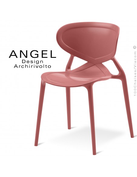 Chaise plastique ANGEL-L, couleur brique pâle, empilable pour extérieur.