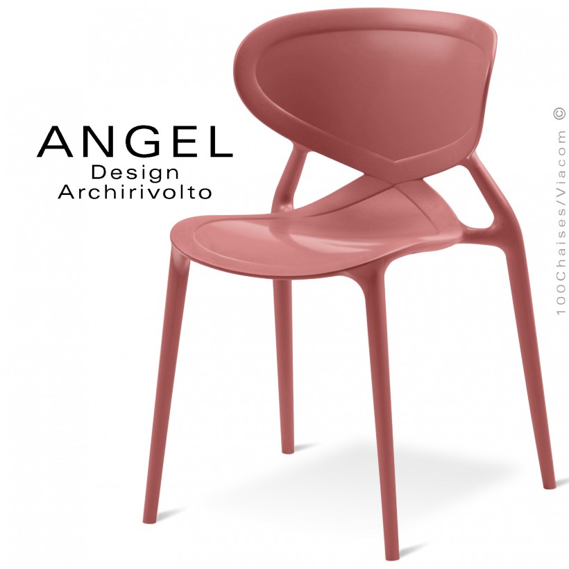 Chaise plastique ANGEL-L, couleur brique pâle, empilable pour extérieur.