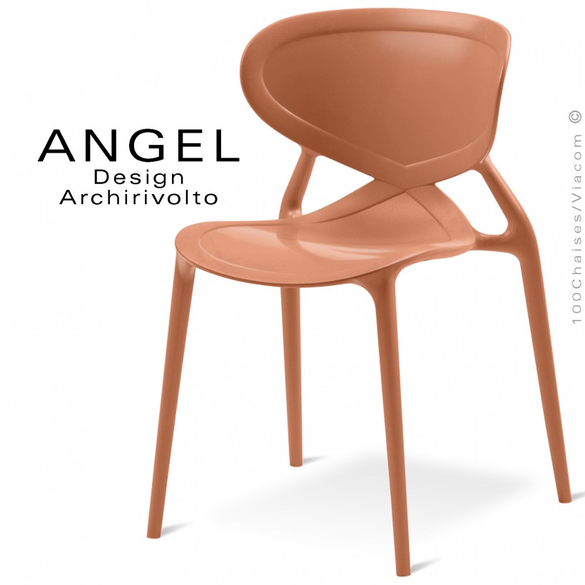 Chaise plastique ANGEL-L, couleur orange pâle, empilable pour extérieur.