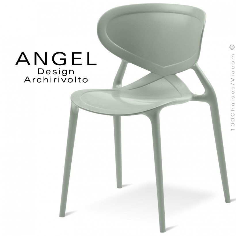 Chaise plastique ANGEL-L, couleur vert olive, empilable pour extérieur.