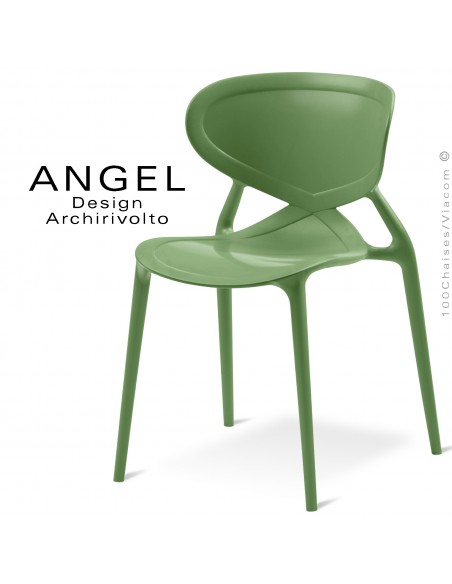 Chaise plastique ANGEL-L, couleur vert sapin, empilable pour extérieur.