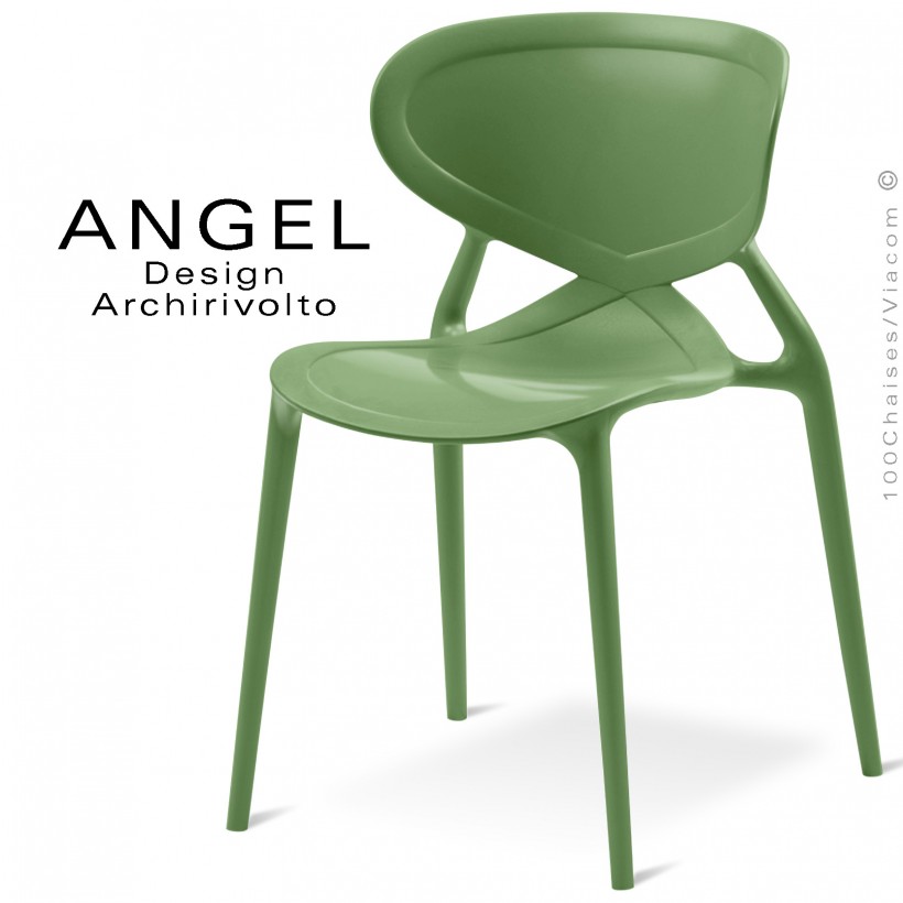 Chaise plastique ANGEL-L, couleur vert sapin, empilable pour extérieur.