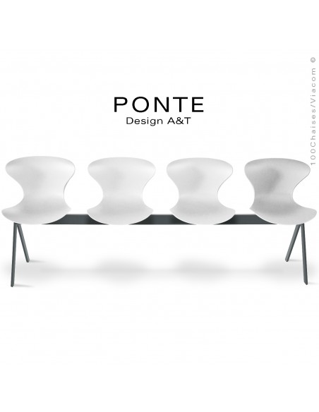 Banc ou assise sur poutre 4 places PONTE, piétement peint gris basalte, assise coque plastique couleur blanche.