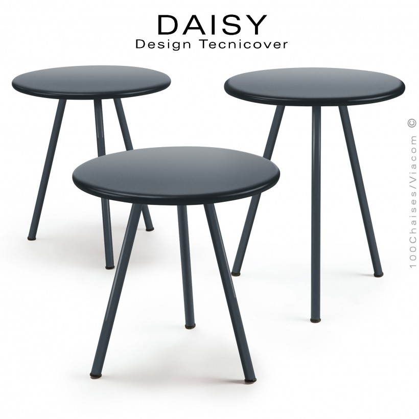 Kit de trois tables basses d'appoints pour extérieur DAISY, structure acier galvanisé, trois hauteur, peinture anthracite.