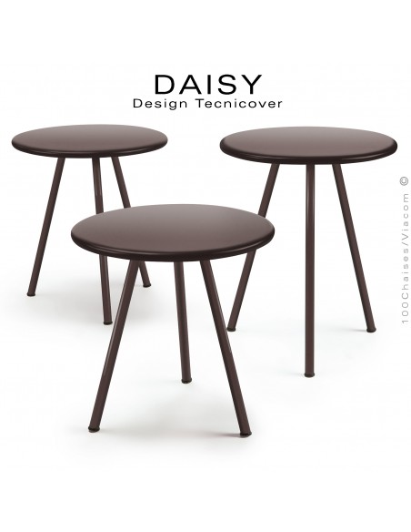 Kit de trois tables basses d'appoints pour extérieur DAISY, structure acier galvanisé, trois hauteur, peinture bronze.