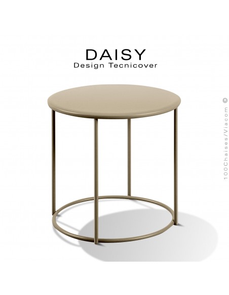 Petite table basse ronde Ø43 cm., d'appoint pour extérieur DAISY, structure acier galvanisé finition peint, beige.