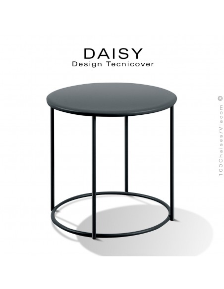 Petite table basse ronde Ø43 cm., d'appoint pour extérieur DAISY, structure acier galvanisé finition peint, anthracite.