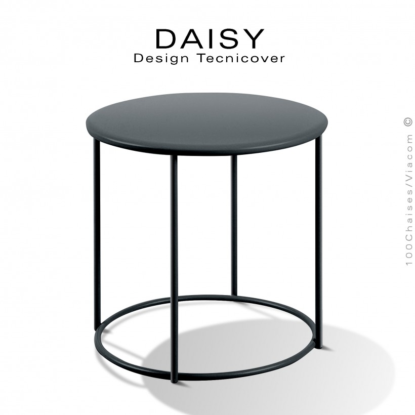 Petite table basse ronde Ø43 cm., d'appoint pour extérieur DAISY, structure acier galvanisé finition peint, anthracite.