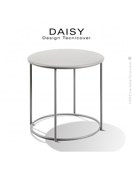 Petite table basse ronde Ø43 cm., d'appoint pour extérieur DAISY, structure acier galvanisé finition peint, blanc perle.