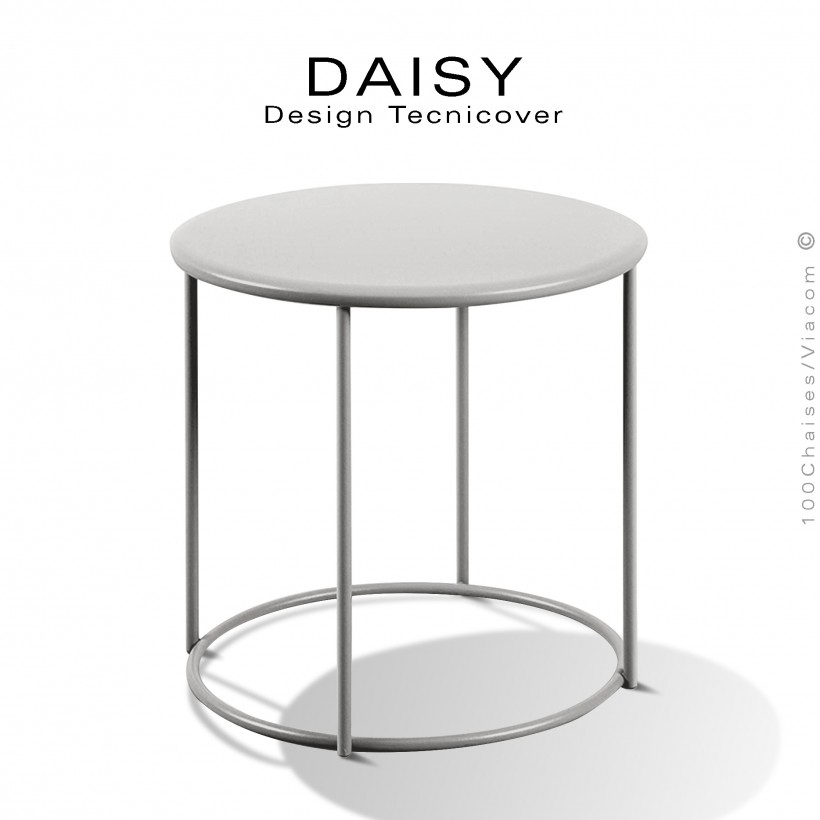 Petite table basse ronde Ø43 cm., d'appoint pour extérieur DAISY, structure acier galvanisé finition peint, blanc perle.