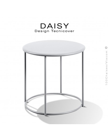 Petite table basse ronde Ø43 cm., d'appoint pour extérieur DAISY, structure acier galvanisé finition peint, blanc.