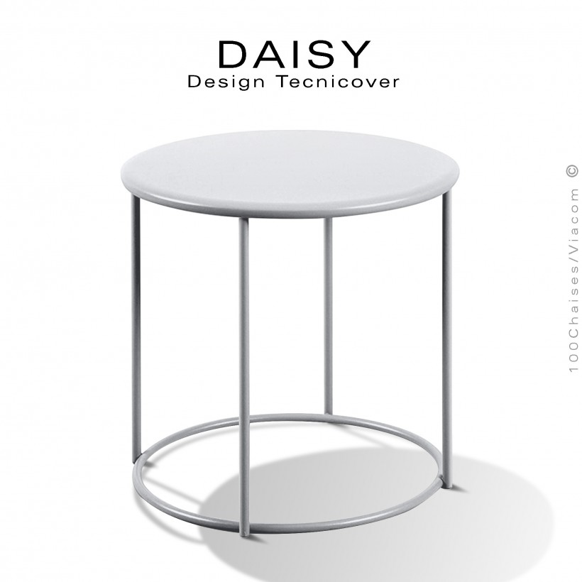 Petite table basse ronde Ø43 cm., d'appoint pour extérieur DAISY, structure acier galvanisé finition peint, blanc.