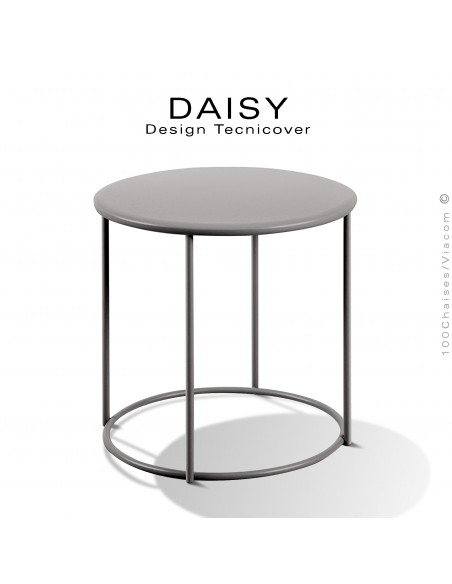 Petite table basse ronde Ø43 cm., d'appoint pour extérieur DAISY, structure acier galvanisé finition peint, gris Tourterelle.