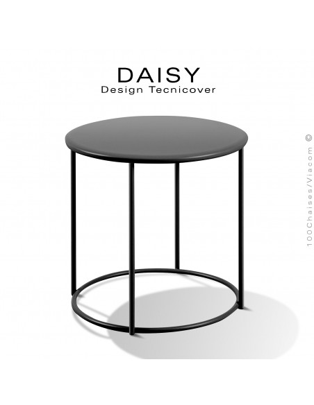 Petite table basse ronde Ø43 cm., d'appoint pour extérieur DAISY, structure acier galvanisé finition peint, noir.