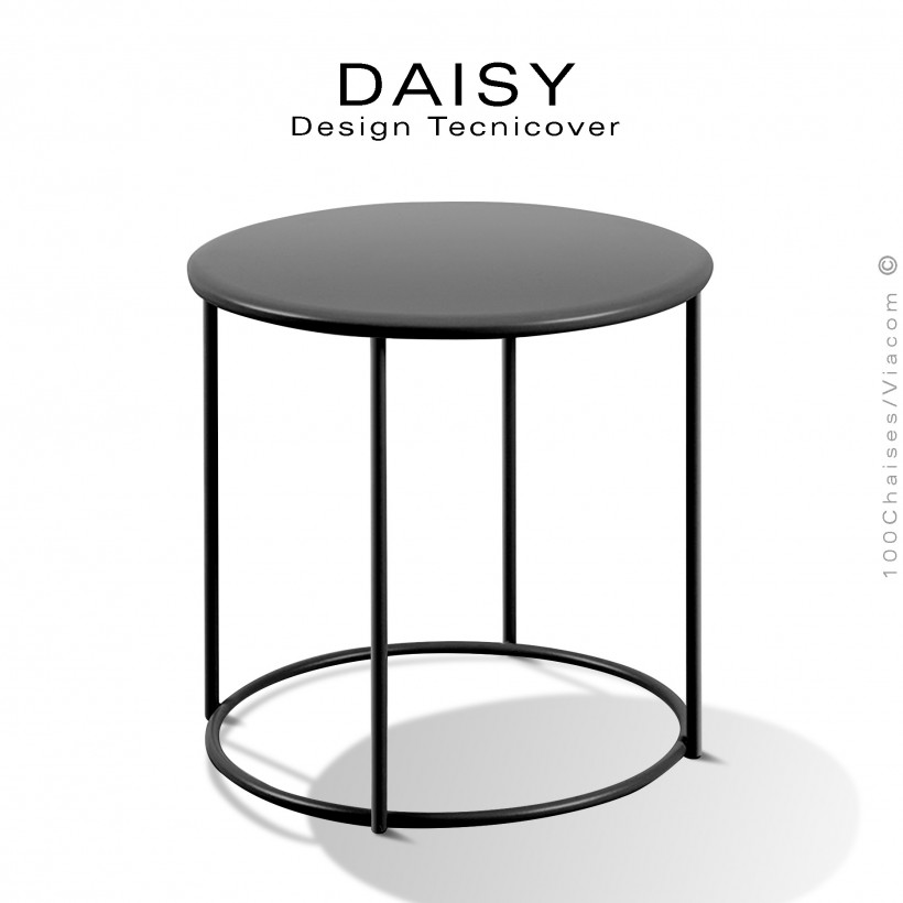 Petite table basse ronde Ø43 cm., d'appoint pour extérieur DAISY, structure acier galvanisé finition peint, noir.