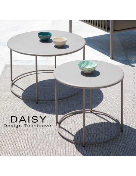 Petite table basse ronde Ø43 ou 60 cm., d'appoint pour extérieur DAISY, structure acier galvanisé finition peint.