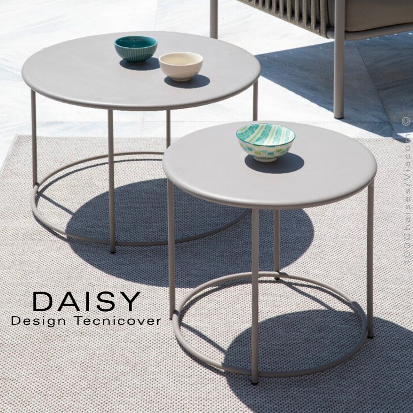 Petite table basse ronde Ø43 ou 60 cm., d'appoint pour extérieur DAISY, structure acier galvanisé finition peint.