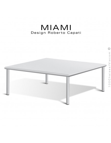 Table basse carré d'appoint design MIAMI, pour extérieur, structure acier galvanisé finition peint blanc.