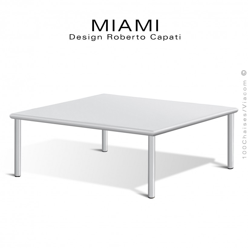 Table basse carré d'appoint design MIAMI, pour extérieur, structure acier galvanisé finition peint blanc.