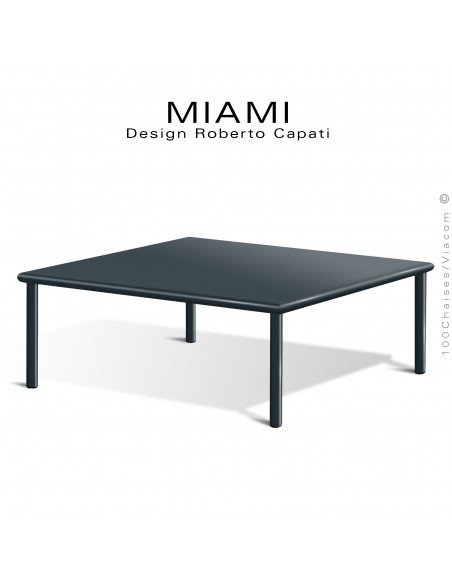 Table basse carré d'appoint design MIAMI, pour extérieur, structure acier galvanisé finition peint anthracite.