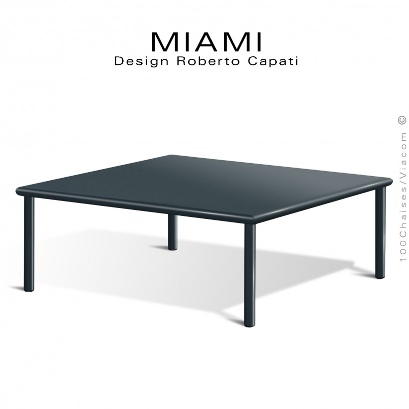 Table basse carré d'appoint design MIAMI, pour extérieur, structure acier galvanisé finition peint anthracite.