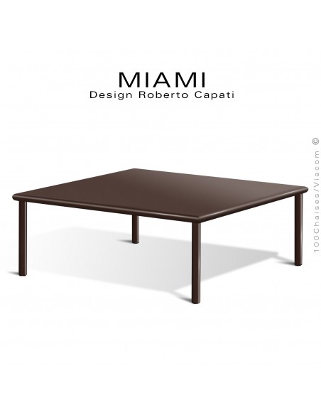 Table basse carré d'appoint design MIAMI, pour extérieur, structure acier galvanisé finition peint bronze.